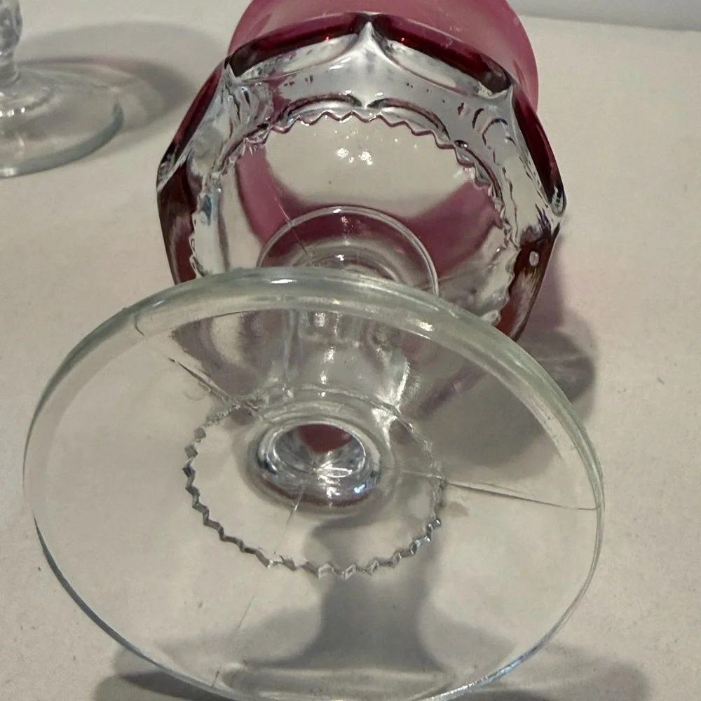 5 Tiffin-Franciscan King's Crown Thumbprint Cranberry Flash Water Goblets